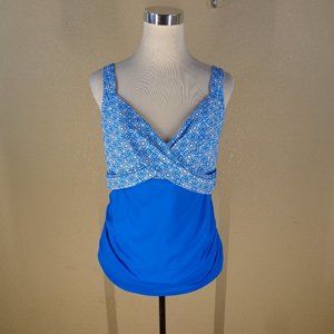 LANDS' END 18W BLUE WHITE TANKINI NWOT